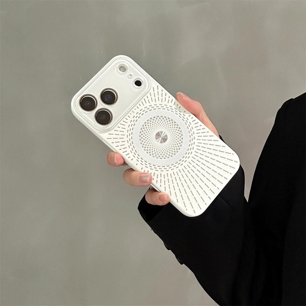 Luxury iPhone Case — Large-Window Litchi Texture MagSafe Cover with Rotating Bracket Stand and Shockproof TPU+PC Protective Design