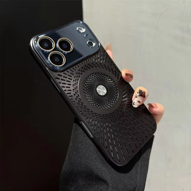 Luxury iPhone Case — Large-Window Litchi Texture MagSafe Cover with Rotating Bracket Stand and Shockproof TPU+PC Protective Design