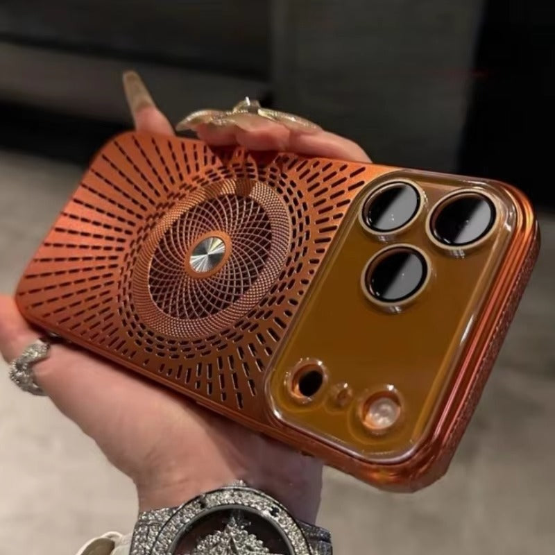 Luxury iPhone Case — Large-Window Litchi Texture MagSafe Cover with Rotating Bracket Stand and Shockproof TPU+PC Protective Design