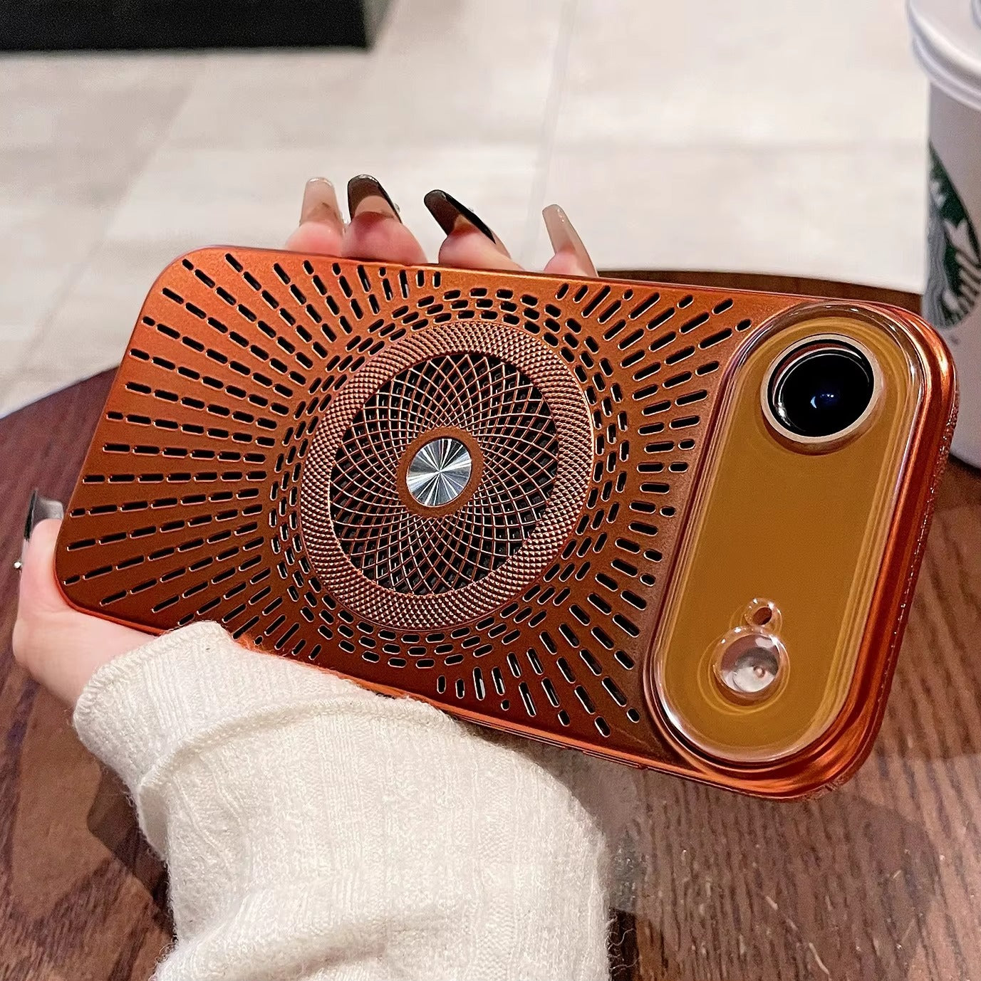 Luxury iPhone Case — Large-Window Litchi Texture MagSafe Cover with Rotating Bracket Stand and Shockproof TPU+PC Protective Design