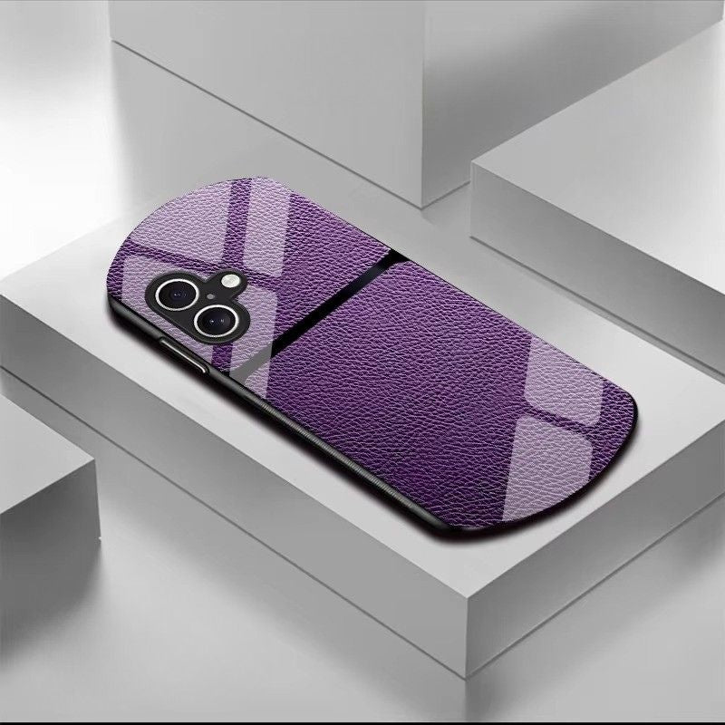 Luxury iPhone Case — Leather-Pattern Tempered Glass Cover with PC+TPU Hybrid Build, Anti-Fingerprint Waterproof Design & Full Screen/Lens Protection