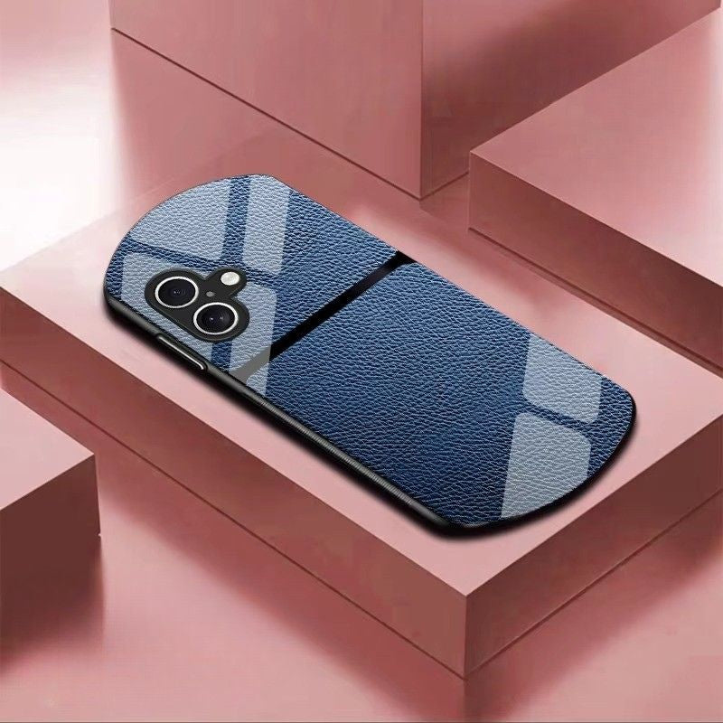 Luxury iPhone Case — Leather-Pattern Tempered Glass Cover with PC+TPU Hybrid Build, Anti-Fingerprint Waterproof Design & Full Screen/Lens Protection