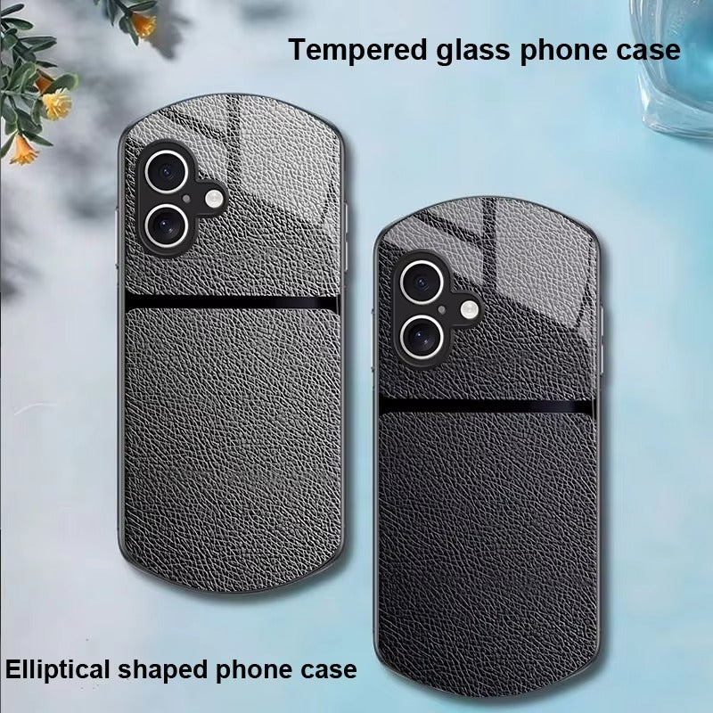 Luxury iPhone Case — Leather-Pattern Tempered Glass Cover with PC+TPU Hybrid Build, Anti-Fingerprint Waterproof Design & Full Screen/Lens Protection