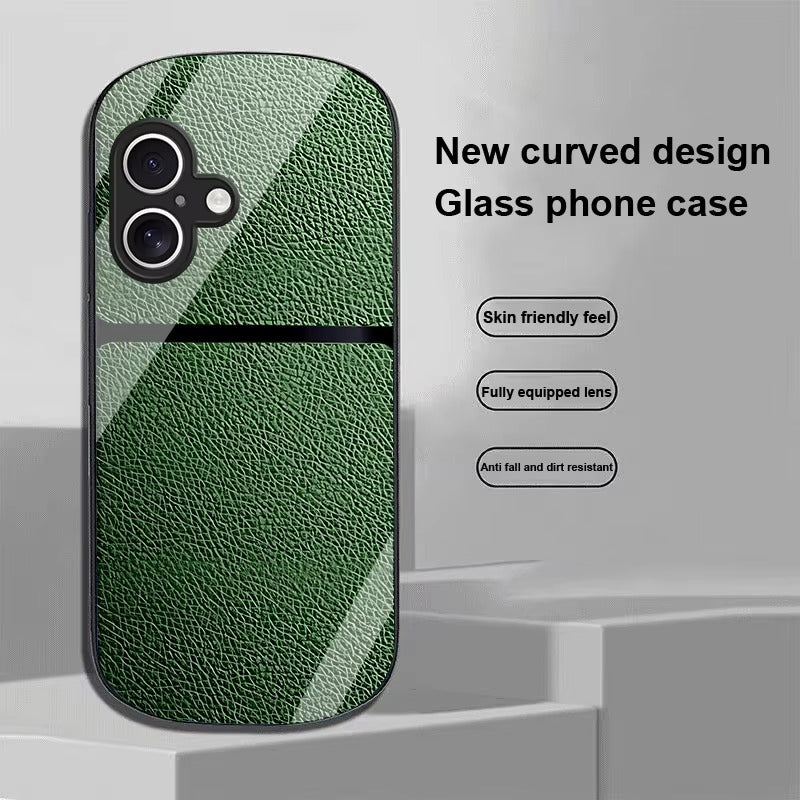 Luxury iPhone Case — Leather-Pattern Tempered Glass Cover with PC+TPU Hybrid Build, Anti-Fingerprint Waterproof Design & Full Screen/Lens Protection