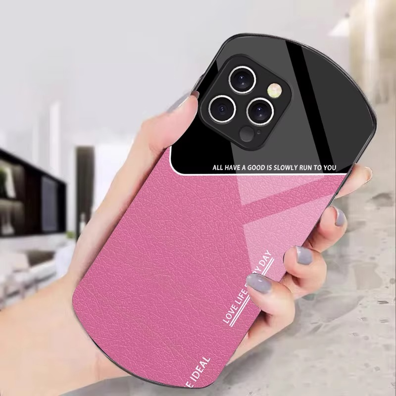 Luxury iPhone Case — Leather Grid Element Tempered-Glass Cover with PC+TPU Build, Full Screen & Lens Protection, Waterproof Anti-Fingerprint Design & Ultra-Thin Style