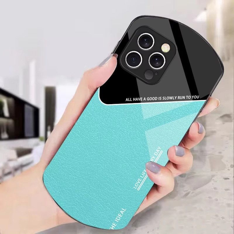 Luxury iPhone Case — Leather Grid Element Tempered-Glass Cover with PC+TPU Build, Full Screen & Lens Protection, Waterproof Anti-Fingerprint Design & Ultra-Thin Style