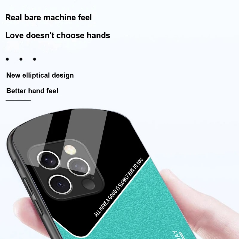 Luxury iPhone Case — Leather Grid Element Tempered-Glass Cover with PC+TPU Build, Full Screen & Lens Protection, Waterproof Anti-Fingerprint Design & Ultra-Thin Style