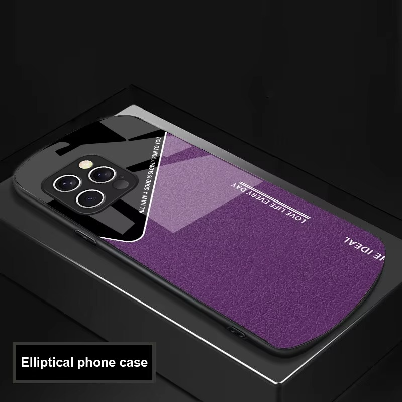 Luxury iPhone Case — Leather Grid Element Tempered-Glass Cover with PC+TPU Build, Full Screen & Lens Protection, Waterproof Anti-Fingerprint Design & Ultra-Thin Style