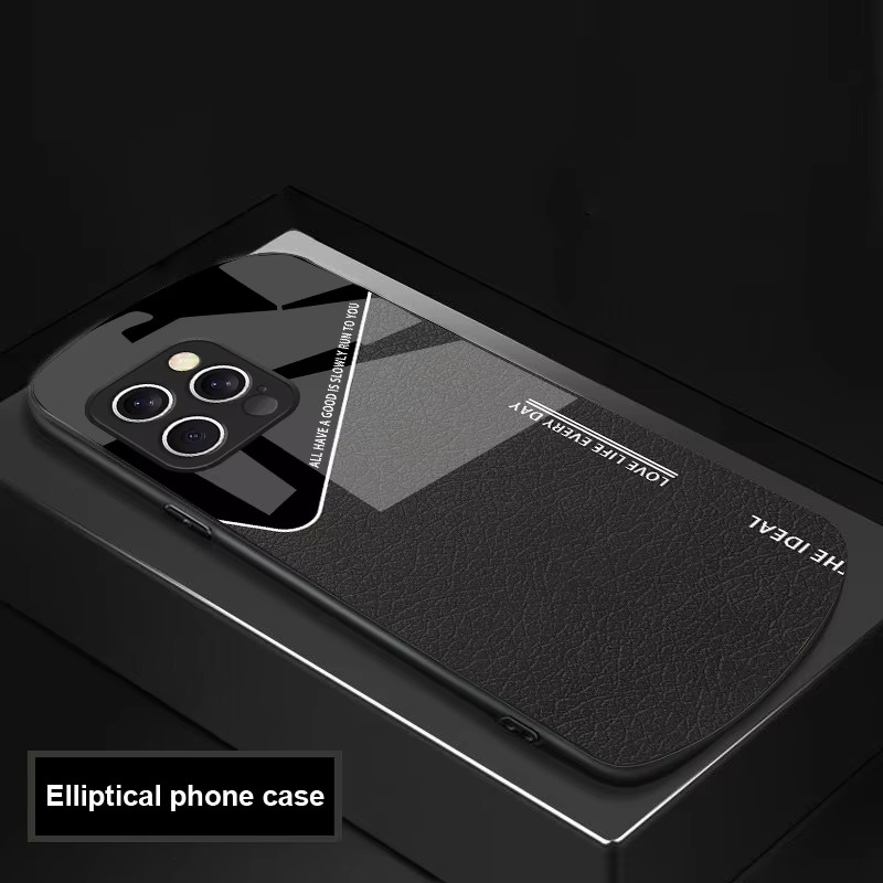 Luxury iPhone Case — Leather Grid Element Tempered-Glass Cover with PC+TPU Build, Full Screen & Lens Protection, Waterproof Anti-Fingerprint Design & Ultra-Thin Style