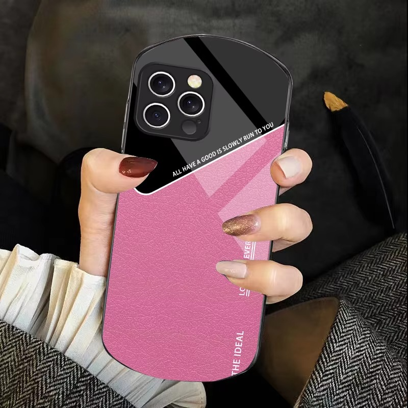 Luxury iPhone Case — Leather Grid Element Tempered-Glass Cover with PC+TPU Build, Full Screen & Lens Protection, Waterproof Anti-Fingerprint Design & Ultra-Thin Style