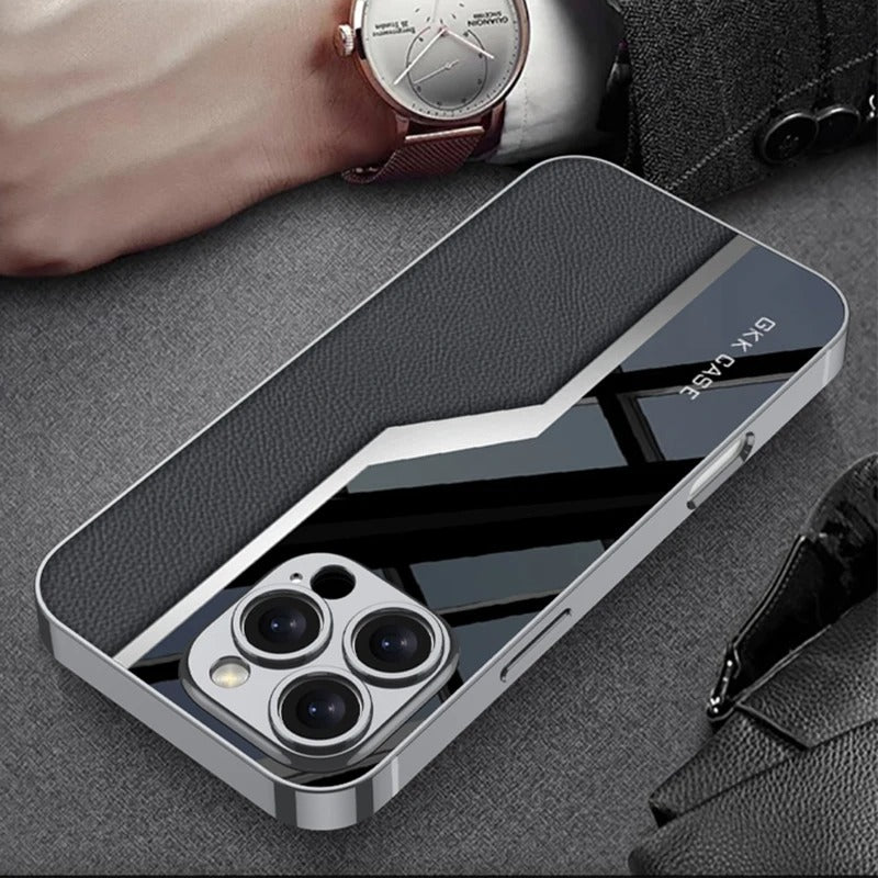 Luxury iPhone Case — Leather Plating Cover with Soft TPU Edges, Shockproof Anti-Scratch Design, Ultra-Thin Plated Frame & Full Camera Lens Protection
