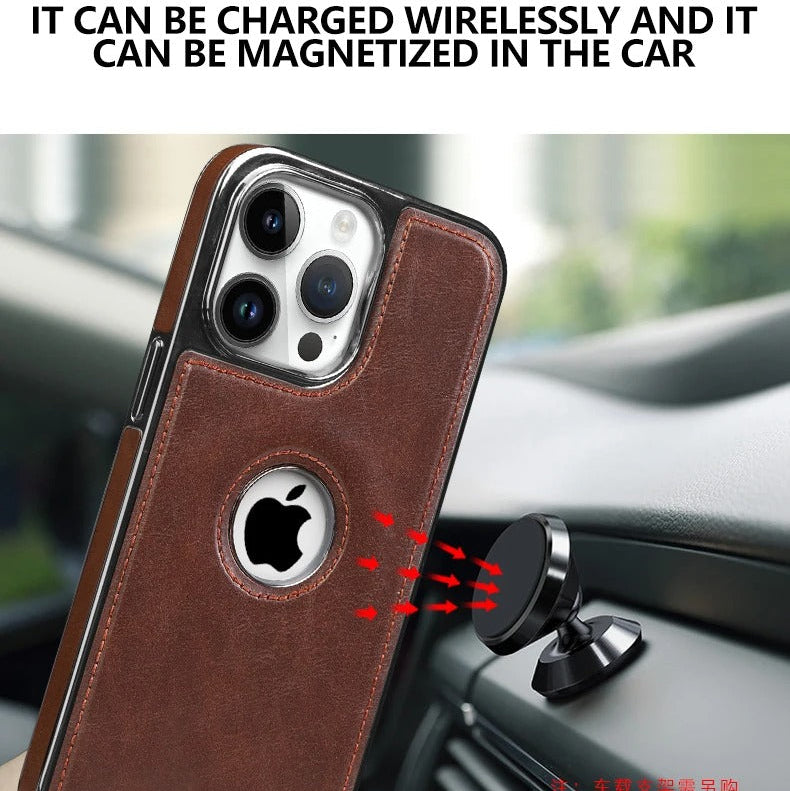 Luxury iPhone Case — Leather Shockproof Protective Cover with Anti-Fingerprint Anti-Scratch Dustproof Non-Slip Design and Easy-Access Cutouts