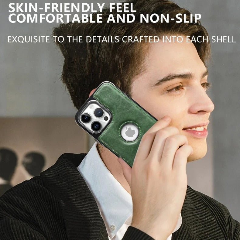 Luxury iPhone Case — Leather Shockproof Protective Cover with Anti-Fingerprint Anti-Scratch Dustproof Non-Slip Design and Easy-Access Cutouts