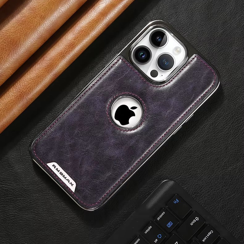 Luxury iPhone Case — Leather Shockproof Protective Cover with Anti-Fingerprint Anti-Scratch Dustproof Non-Slip Design and Easy-Access Cutouts