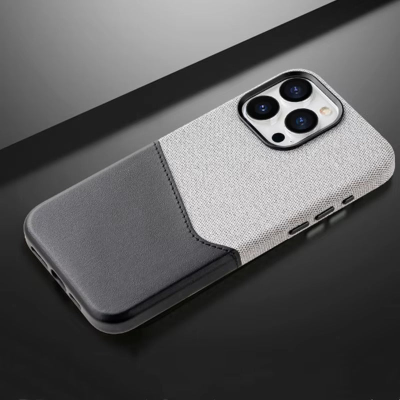 Luxury iPhone Case — Linen PU Leather MagSafe Cover with Card Slot Holder, Shockproof Full-Protection Design and Matte Anti-Fingerprint Finish