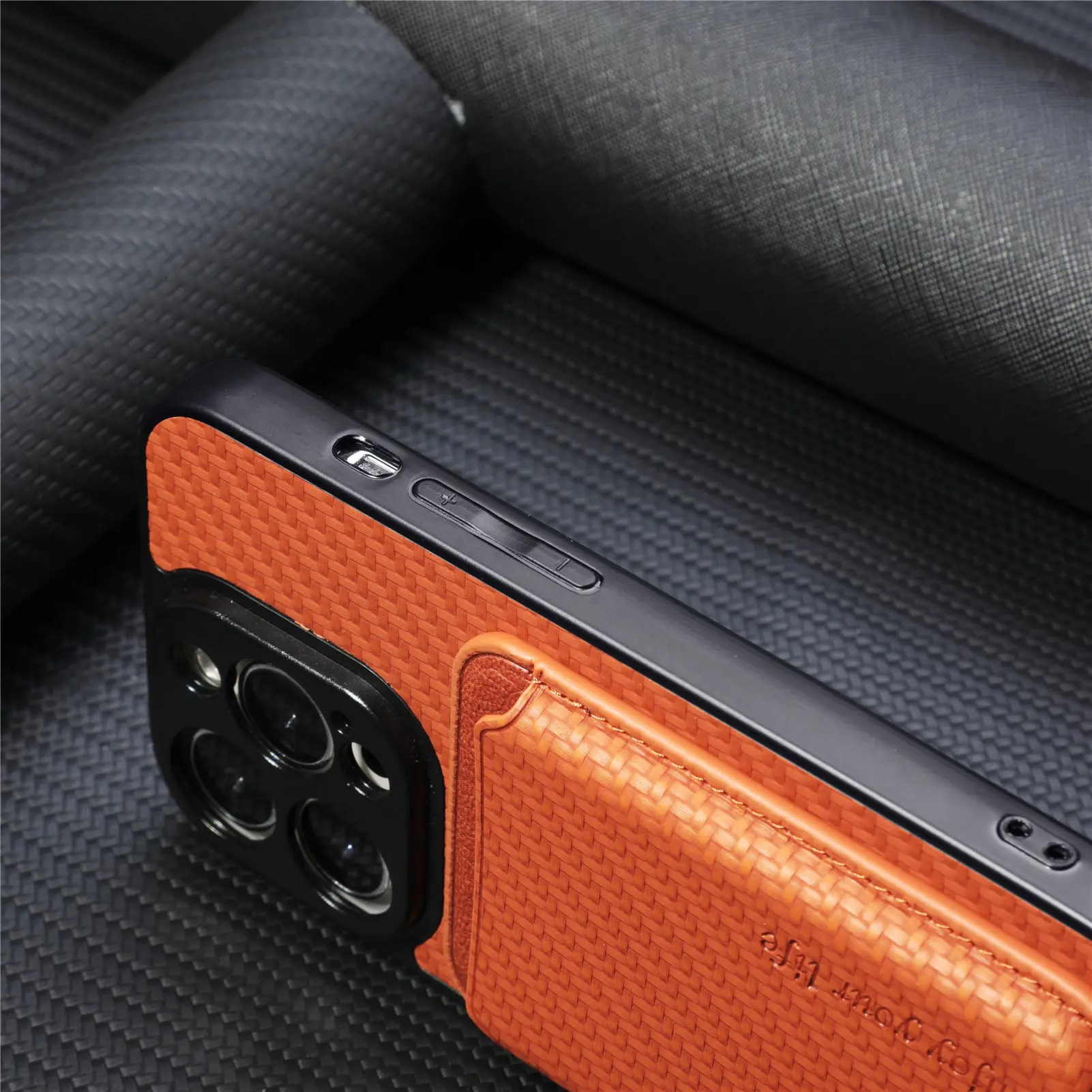 Luxury iPhone Case — MagSafe Carbon-Fiber Style PU Leather Cover with Magnetic Card Holder, Shockproof PC+TPU Protection and Matte Anti-Fingerprint Finish