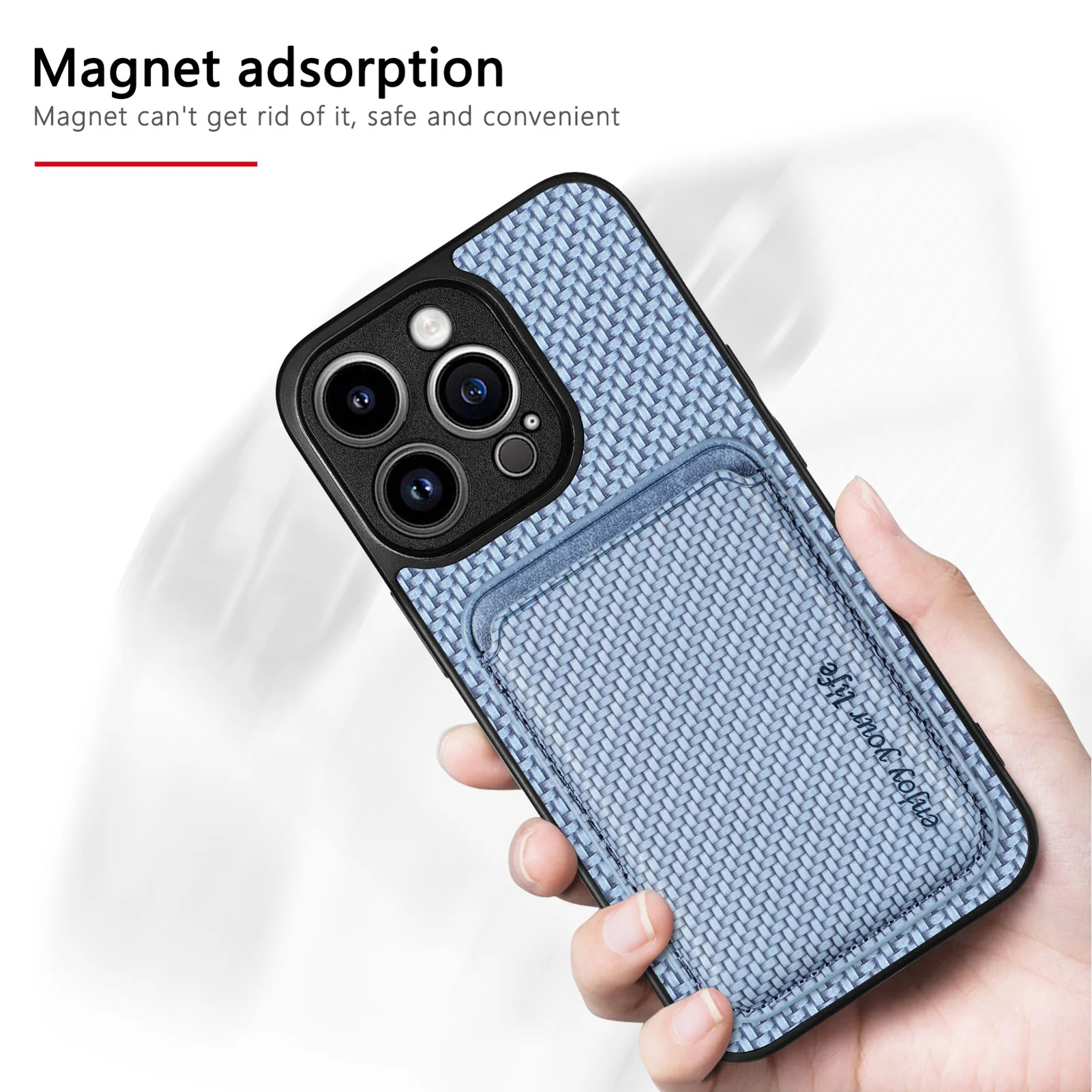Luxury iPhone Case — MagSafe Carbon-Fiber Style PU Leather Cover with Magnetic Card Holder, Shockproof PC+TPU Protection and Matte Anti-Fingerprint Finish