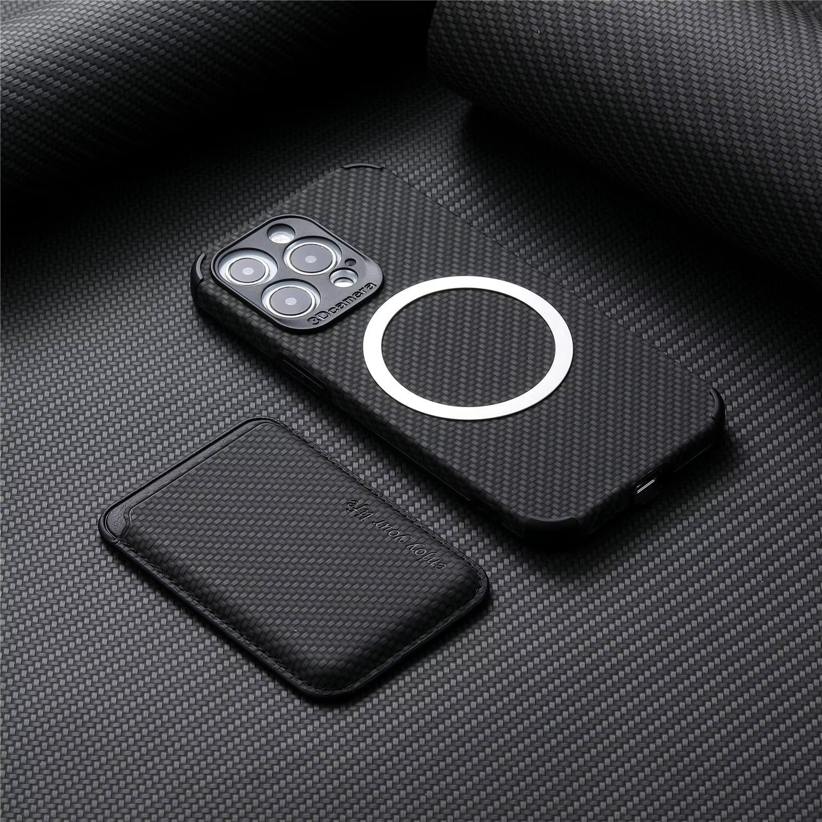 Luxury iPhone Case — MagSafe Carbon Fiber Cover with Detachable Card Holder, Dual-Layer Protection, Matte Anti-Fingerprint Finish and Wireless-Charging Safe Design