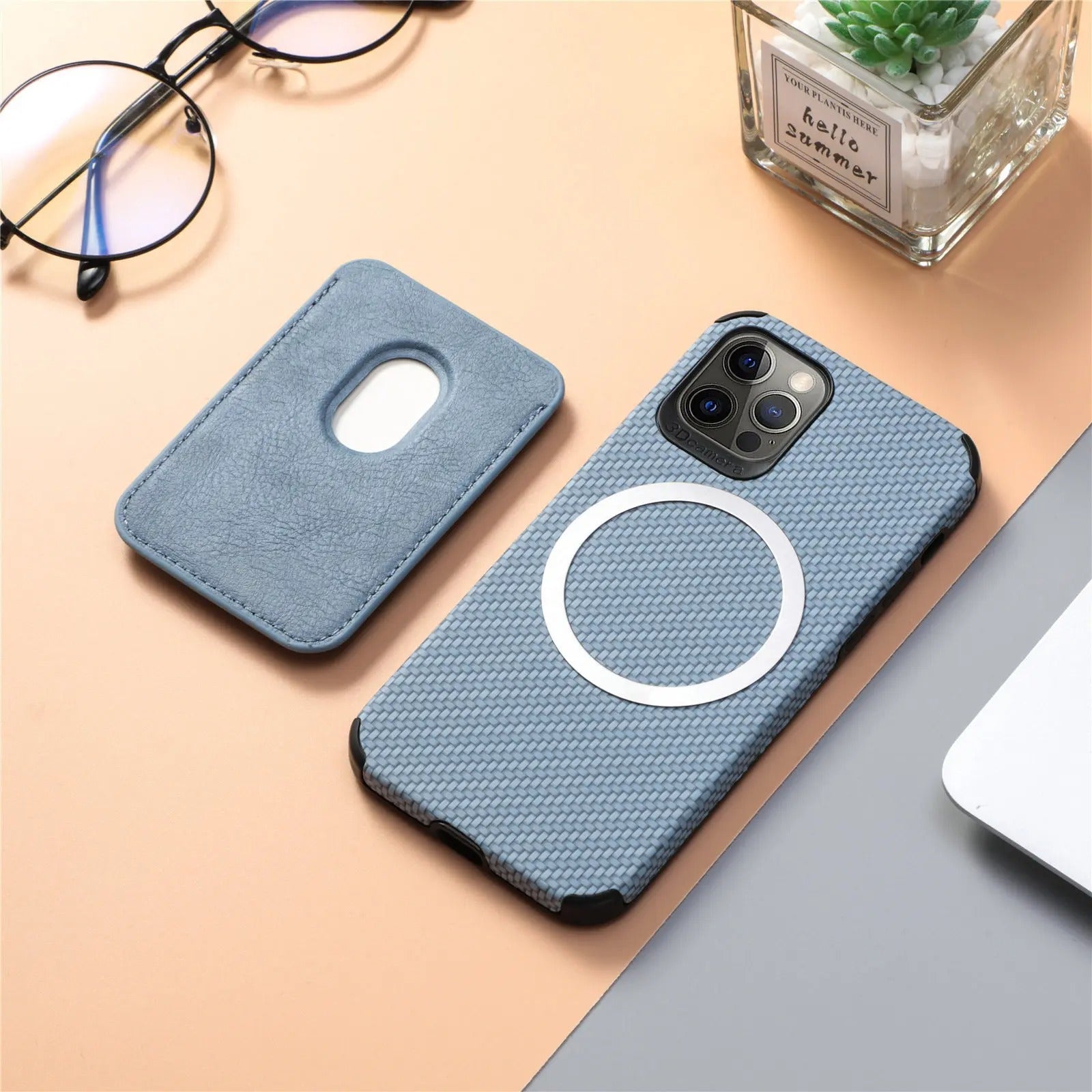 Luxury iPhone Case — MagSafe Carbon Fiber Cover with Detachable Card Holder, Dual-Layer Protection, Matte Anti-Fingerprint Finish and Wireless-Charging Safe Design