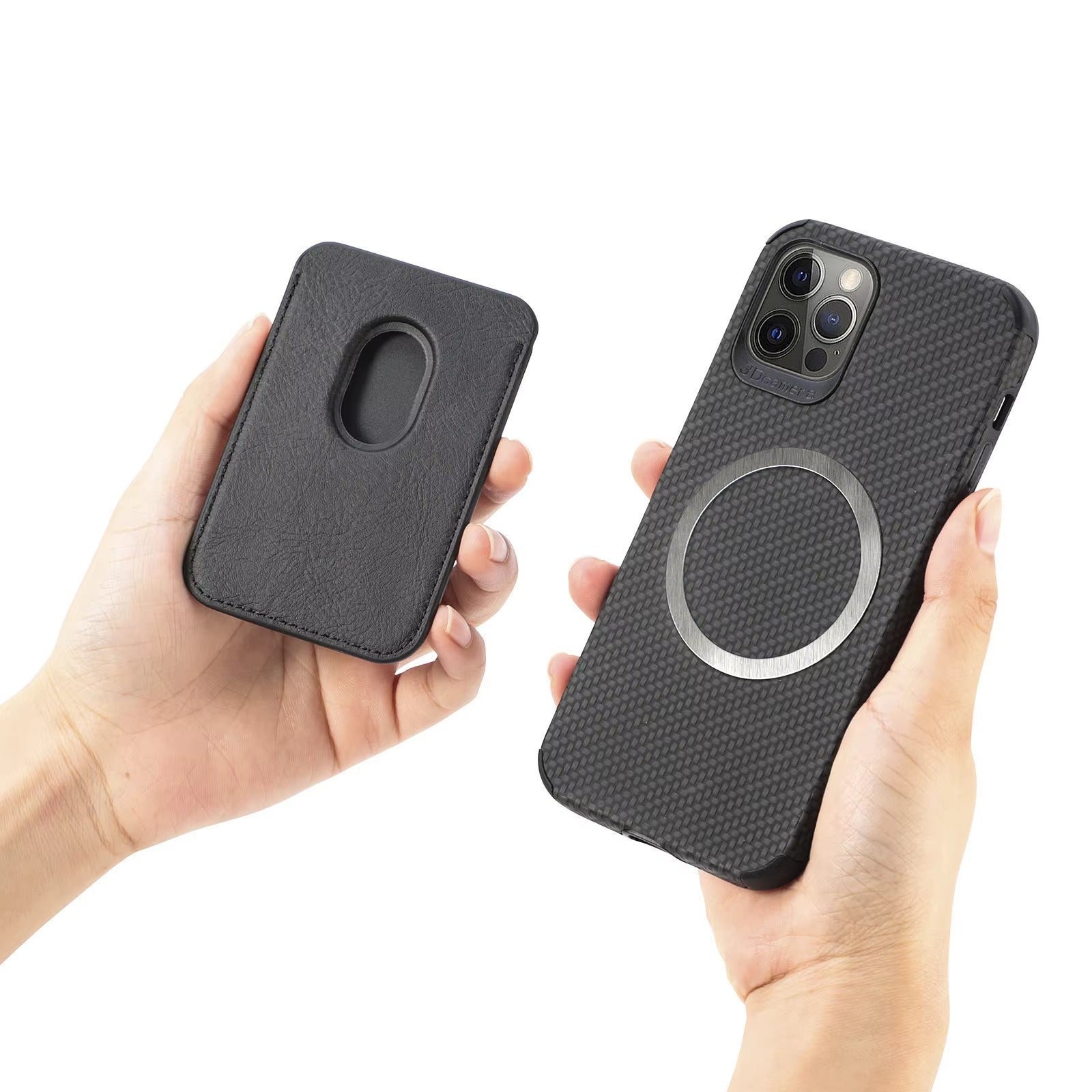 Luxury iPhone Case — MagSafe Carbon Fiber Cover with Detachable Card Holder, Dual-Layer Protection, Matte Anti-Fingerprint Finish and Wireless-Charging Safe Design