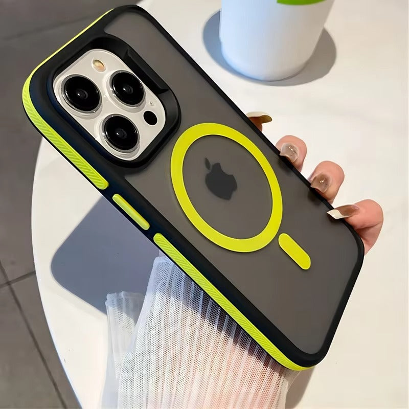 Luxury iPhone Case — MagSafe Colorblock Translucent Frosted Cover with Shockproof Anti-Slip Design and Stylish Matte Finish