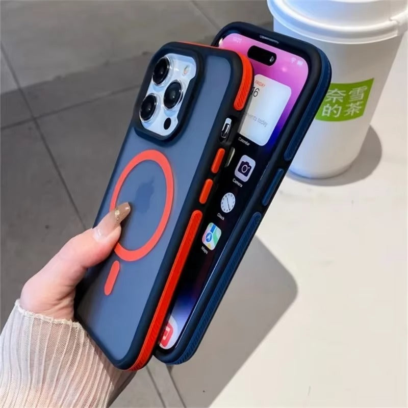 Luxury iPhone Case — MagSafe Colorblock Translucent Frosted Cover with Shockproof Anti-Slip Design and Stylish Matte Finish