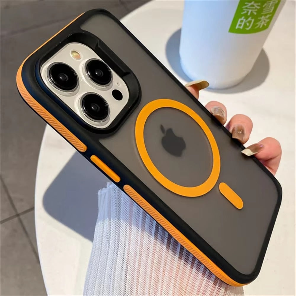 Luxury iPhone Case — MagSafe Colorblock Translucent Frosted Cover with Shockproof Anti-Slip Design and Stylish Matte Finish