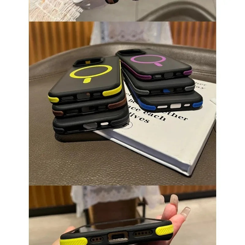 Luxury iPhone Case — MagSafe Colorblock Translucent Frosted Cover with Shockproof Anti-Slip Design and Stylish Matte Finish