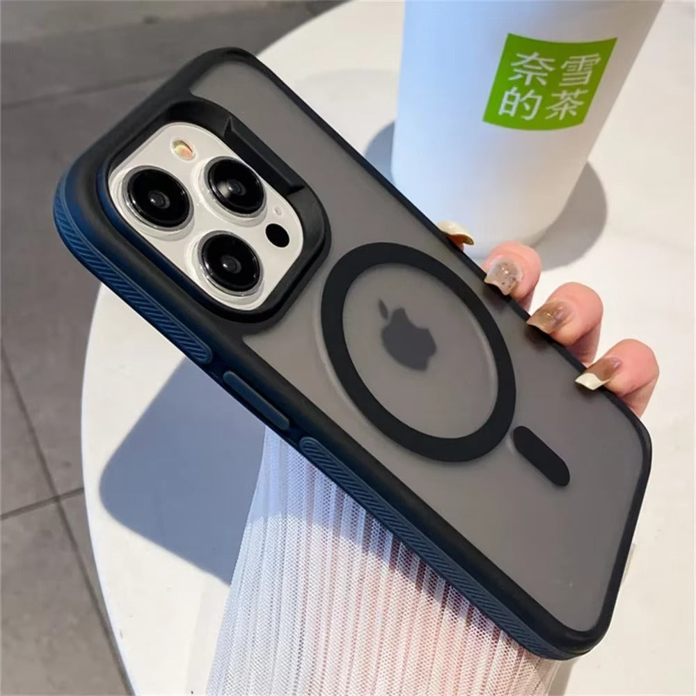 Luxury iPhone Case — MagSafe Colorblock Translucent Frosted Cover with Shockproof Anti-Slip Design and Stylish Matte Finish