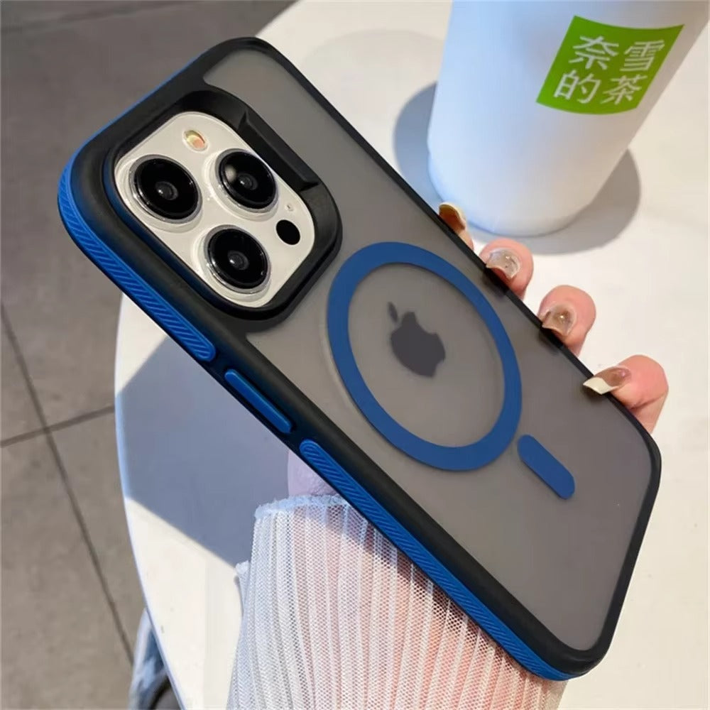 Luxury iPhone Case — MagSafe Colorblock Translucent Frosted Cover with Shockproof Anti-Slip Design and Stylish Matte Finish