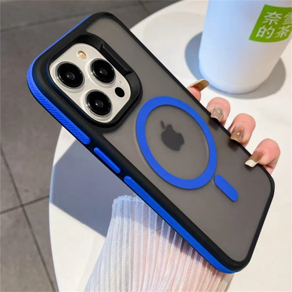 Luxury iPhone Case — MagSafe Colorblock Translucent Frosted Cover with Shockproof Anti-Slip Design and Stylish Matte Finish