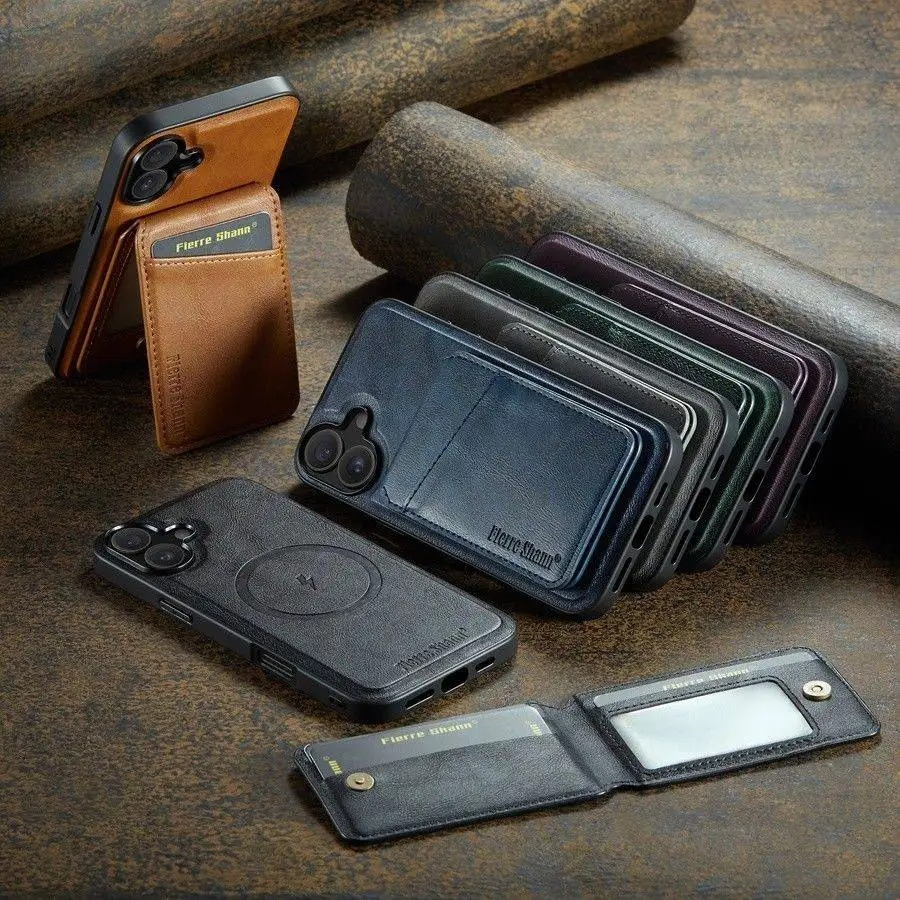 Luxury iPhone Case — MagSafe Detachable Leather Wallet Cover with Magnetic Stand, 4-Card Storage, Retro Design and Wireless-Charging Safe Protection