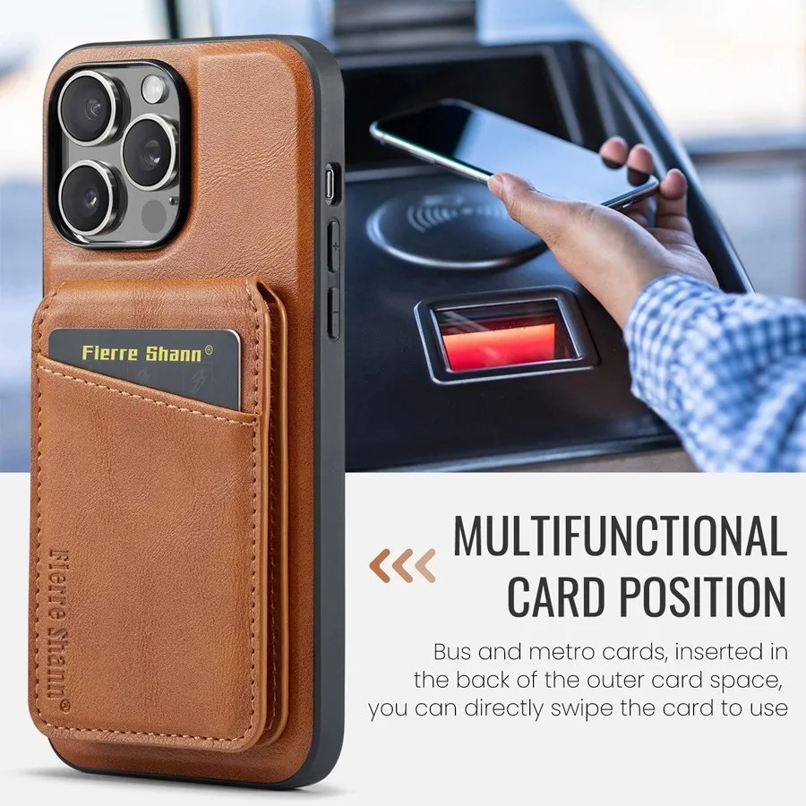 Luxury iPhone Case — MagSafe Detachable Leather Wallet Cover with Magnetic Stand, 4-Card Storage, Retro Design and Wireless-Charging Safe Protection