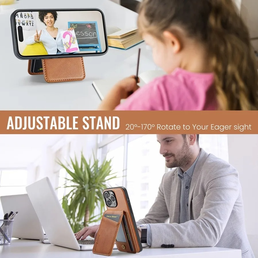 Luxury iPhone Case — MagSafe Detachable Leather Wallet Cover with Magnetic Stand, 4-Card Storage, Retro Design and Wireless-Charging Safe Protection