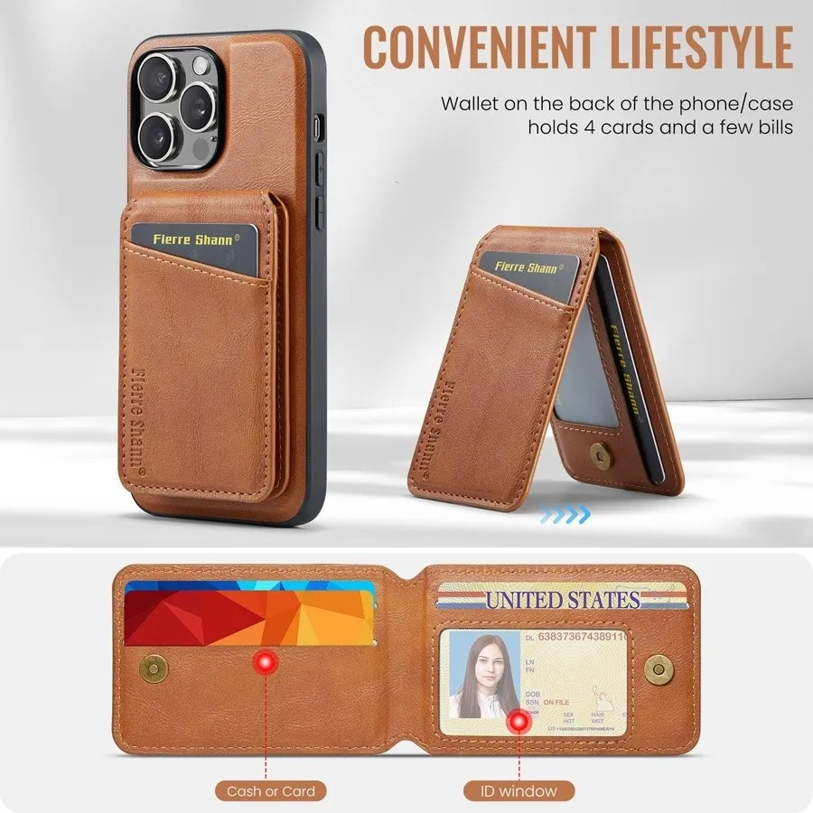 Luxury iPhone Case — MagSafe Detachable Leather Wallet Cover with Magnetic Stand, 4-Card Storage, Retro Design and Wireless-Charging Safe Protection