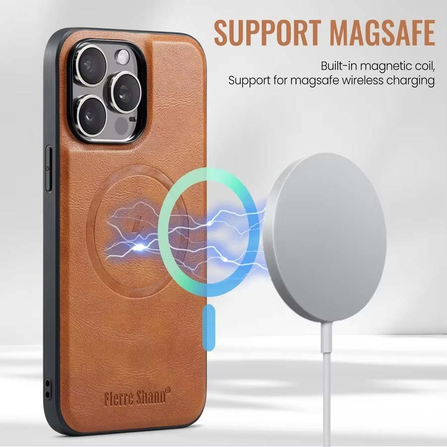 Luxury iPhone Case — MagSafe Detachable Leather Wallet Cover with Magnetic Stand, 4-Card Storage, Retro Design and Wireless-Charging Safe Protection