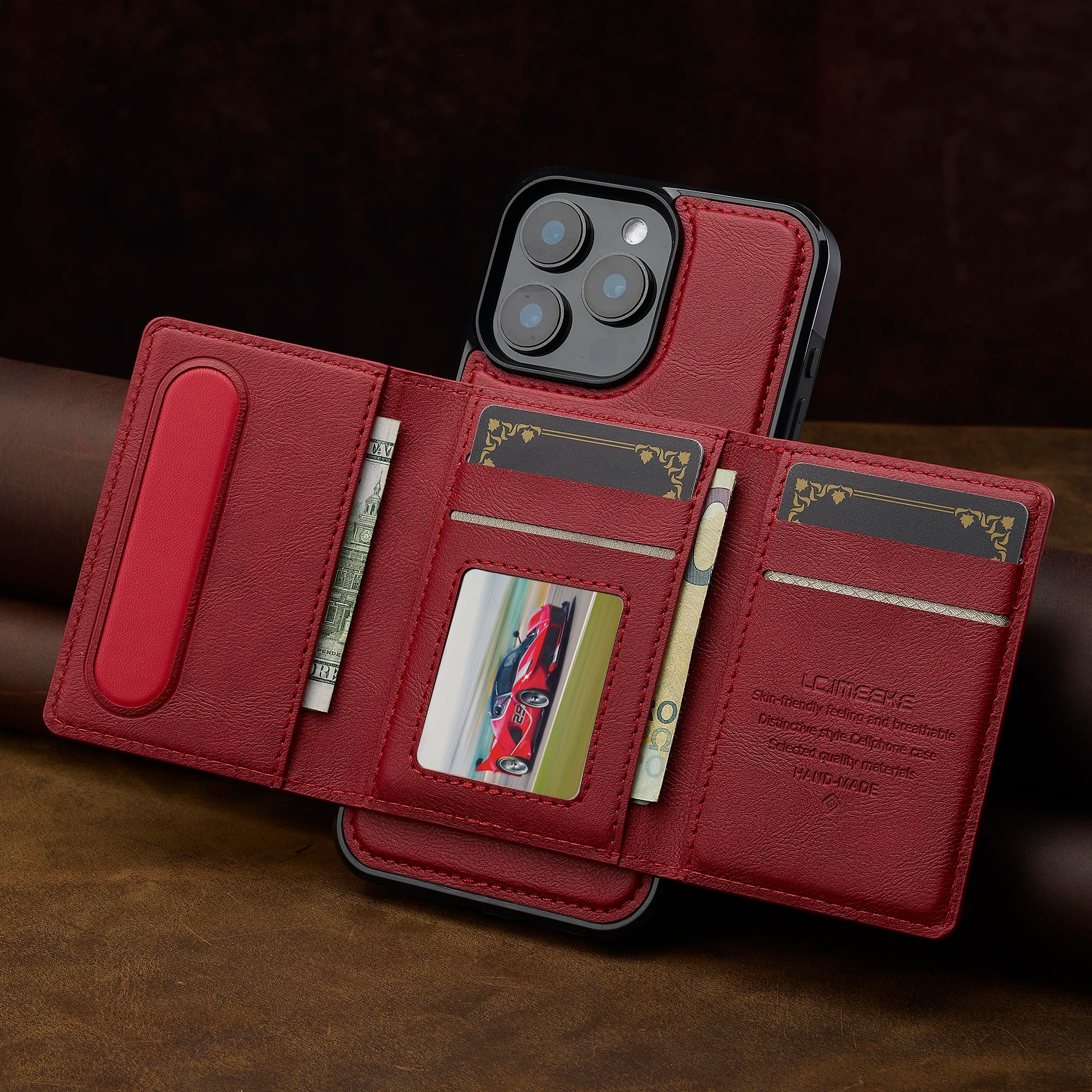 Luxury iPhone Case — MagSafe Detachable PU Leather Wallet Cover with Card Holder, Magnetic Back, Wireless-Charging Safe and Anti-Fingerprint Design