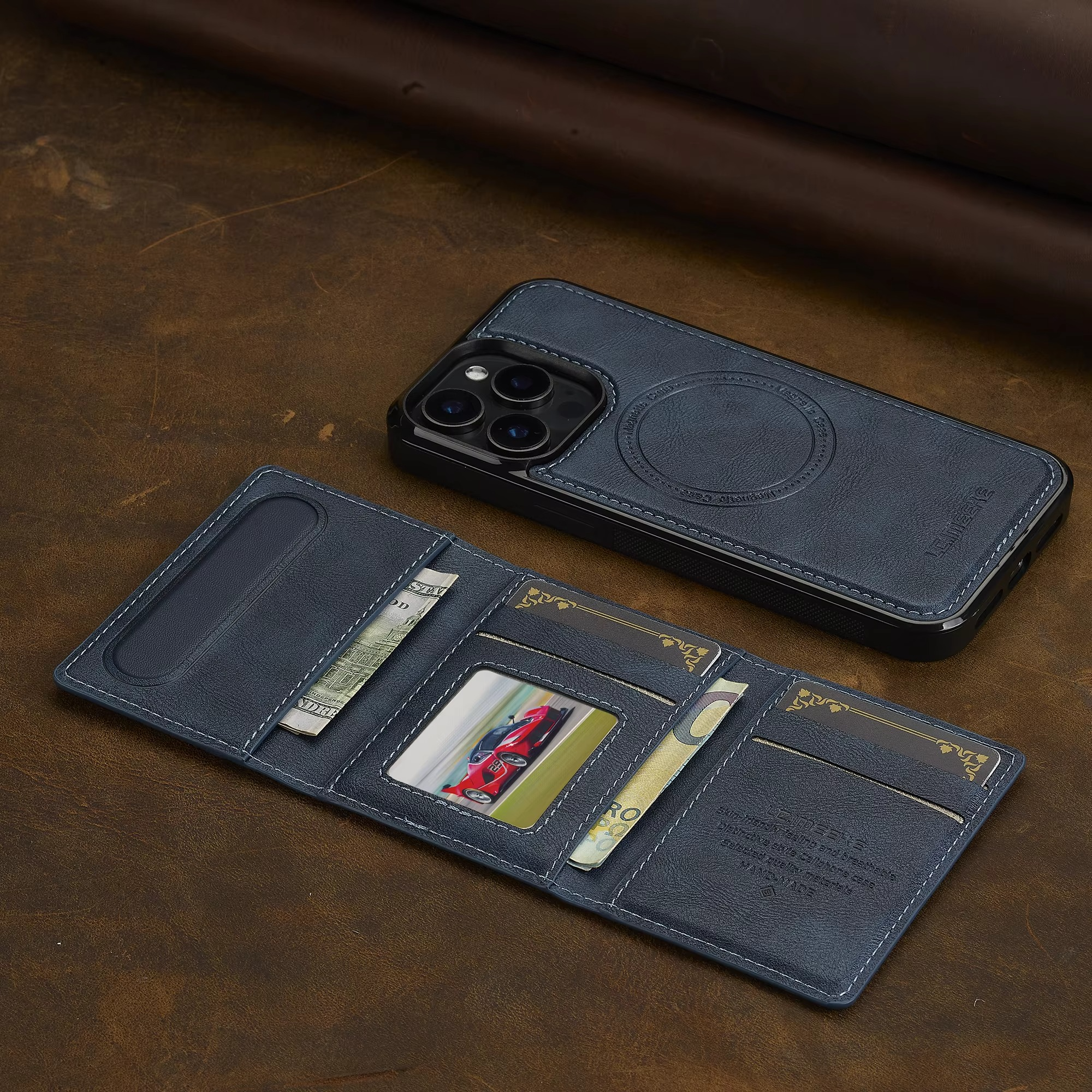 Luxury iPhone Case — MagSafe Detachable PU Leather Wallet Cover with Card Holder, Magnetic Back, Wireless-Charging Safe and Anti-Fingerprint Design