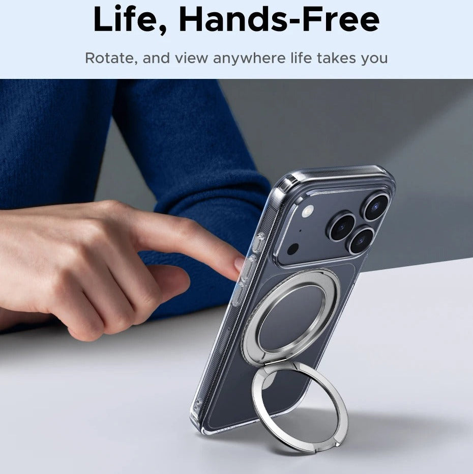 Luxury iPhone Case — MagSafe Magnetic 360° Rotating Stand Cover with PC+TPU Protection, Anti-Fingerprint Non-Slip Design and Dustproof Transparent Finish