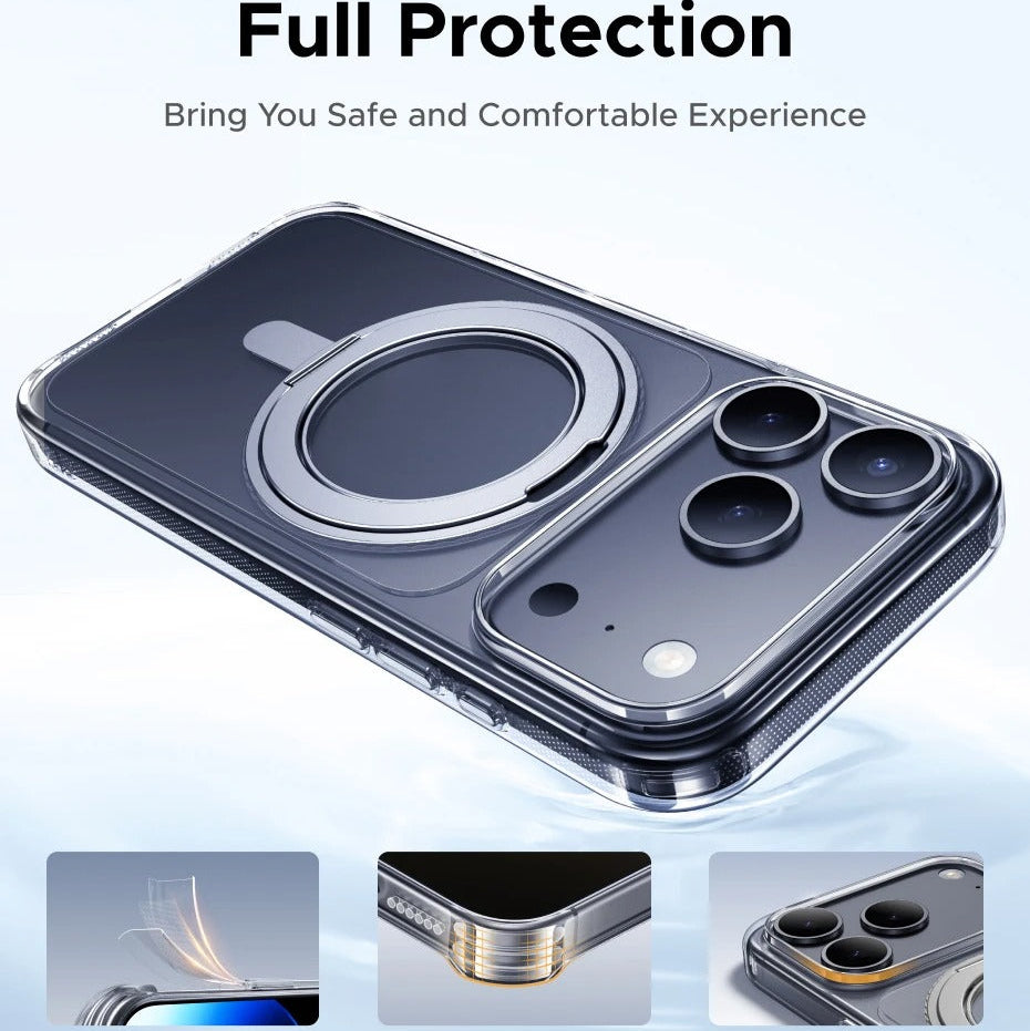 Luxury iPhone Case — MagSafe Magnetic 360° Rotating Stand Cover with PC+TPU Protection, Anti-Fingerprint Non-Slip Design and Dustproof Transparent Finish