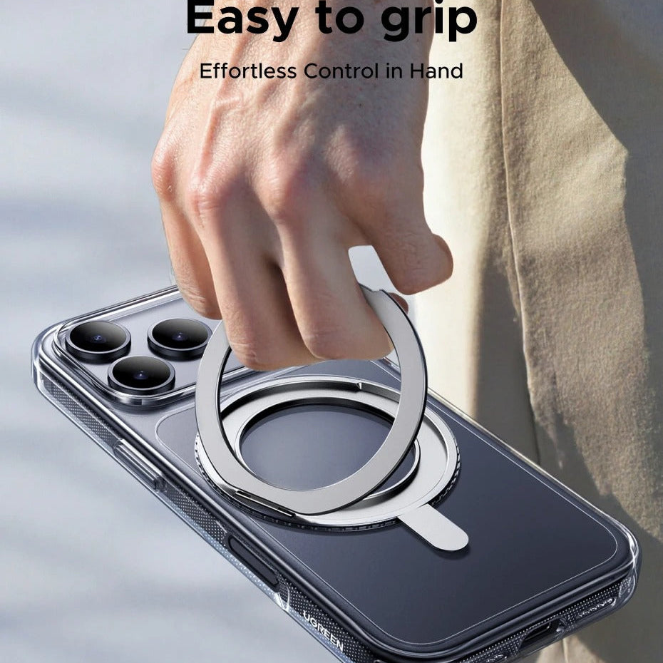 Luxury iPhone Case — MagSafe Magnetic 360° Rotating Stand Cover with PC+TPU Protection, Anti-Fingerprint Non-Slip Design and Dustproof Transparent Finish