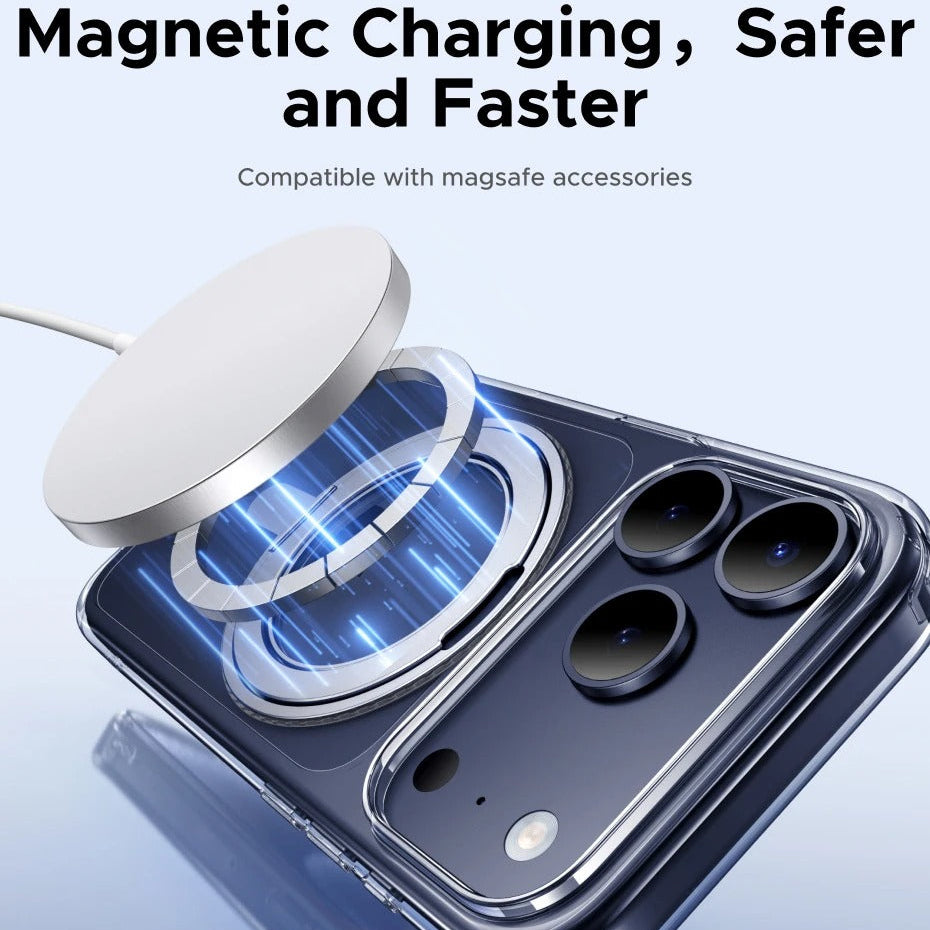 Luxury iPhone Case — MagSafe Magnetic 360° Rotating Stand Cover with PC+TPU Protection, Anti-Fingerprint Non-Slip Design and Dustproof Transparent Finish