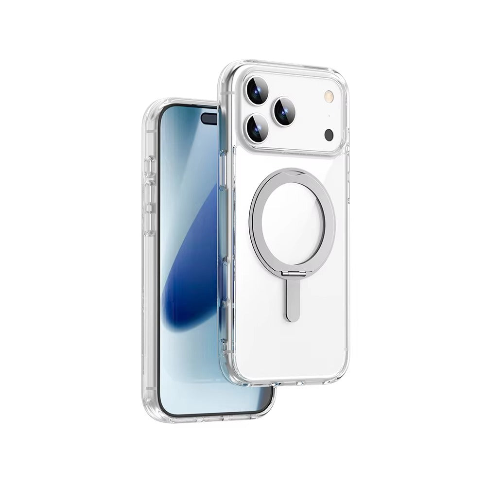 Luxury iPhone Case — MagSafe Magnetic 360° Rotating Stand Cover with PC+TPU Protection, Anti-Fingerprint Non-Slip Design and Dustproof Transparent Finish