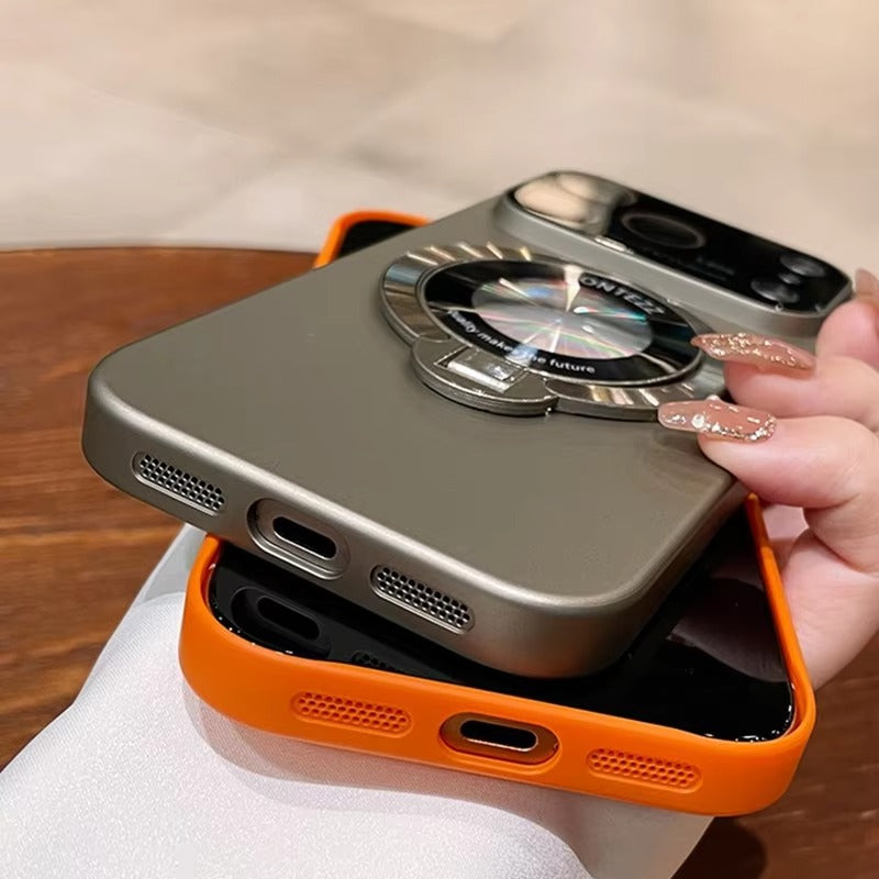 Luxury iPhone Case — MagSafe Magnetic Cover with Bracket Holder Ring, Full Lens Protection, Shockproof Matte Anti-Fingerprint Dustproof Non-Slip Design