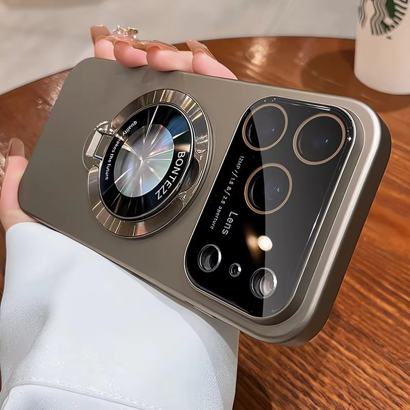 Luxury iPhone Case — MagSafe Magnetic Cover with Bracket Holder Ring, Full Lens Protection, Shockproof Matte Anti-Fingerprint Dustproof Non-Slip Design