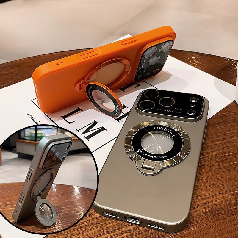Luxury iPhone Case — MagSafe Magnetic Cover with Bracket Holder Ring, Full Lens Protection, Shockproof Matte Anti-Fingerprint Dustproof Non-Slip Design