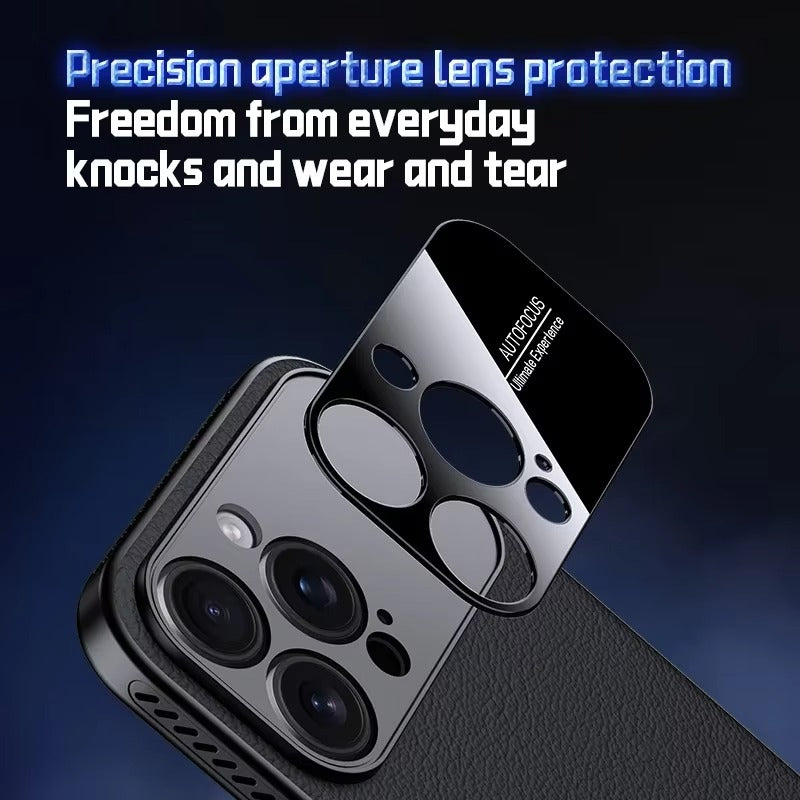 Luxury iPhone Case — MagSafe Magnetic Solid-Color Leather Border Cover with Heat-Dissipation Bumper, Large Camera Window & Shockproof Anti-Fingerprint Design