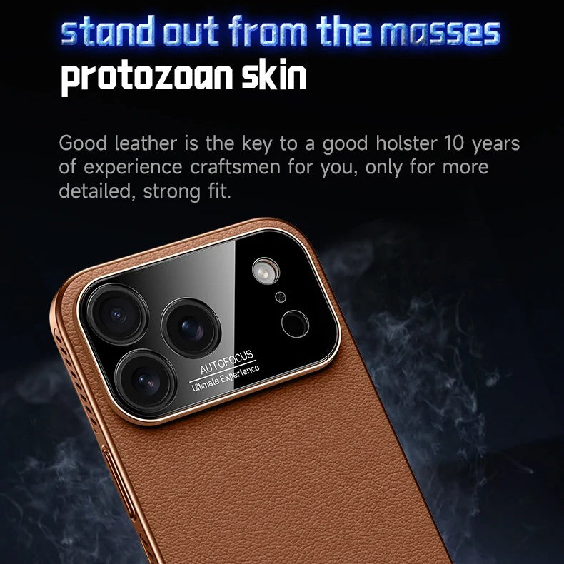 Luxury iPhone Case — MagSafe Magnetic Solid-Color Leather Border Cover with Heat-Dissipation Bumper, Large Camera Window & Shockproof Anti-Fingerprint Design