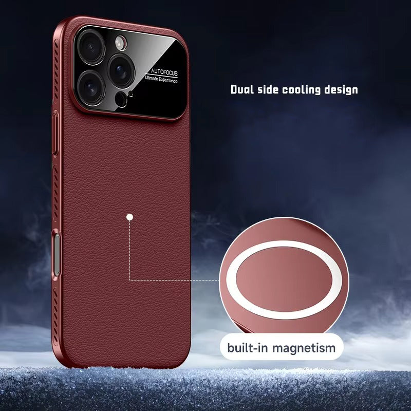 Luxury iPhone Case — MagSafe Magnetic Solid-Color Leather Border Cover with Heat-Dissipation Bumper, Large Camera Window & Shockproof Anti-Fingerprint Design