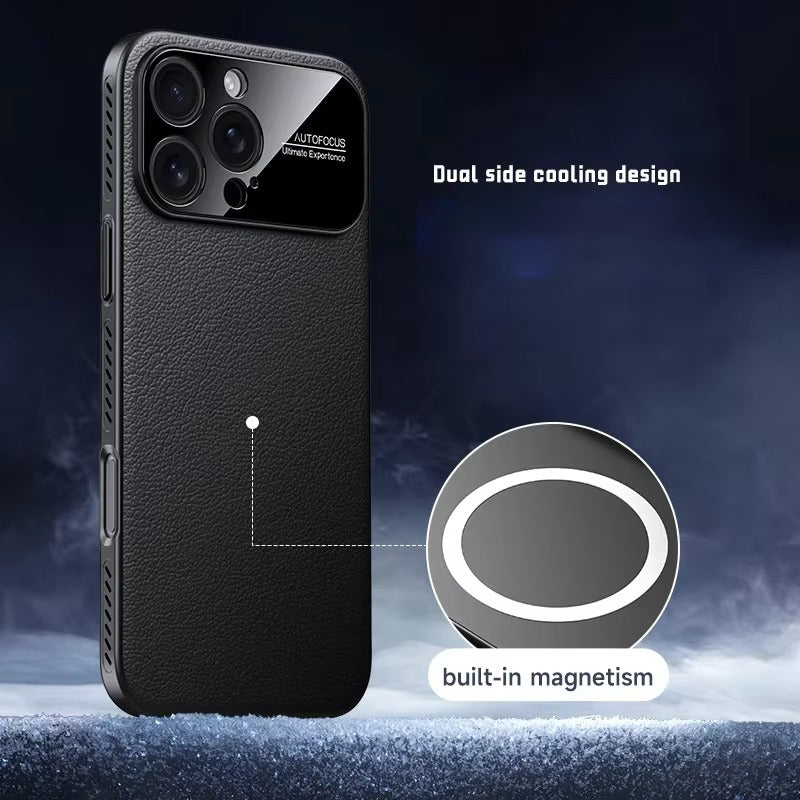 Luxury iPhone Case — MagSafe Magnetic Solid-Color Leather Border Cover with Heat-Dissipation Bumper, Large Camera Window & Shockproof Anti-Fingerprint Design